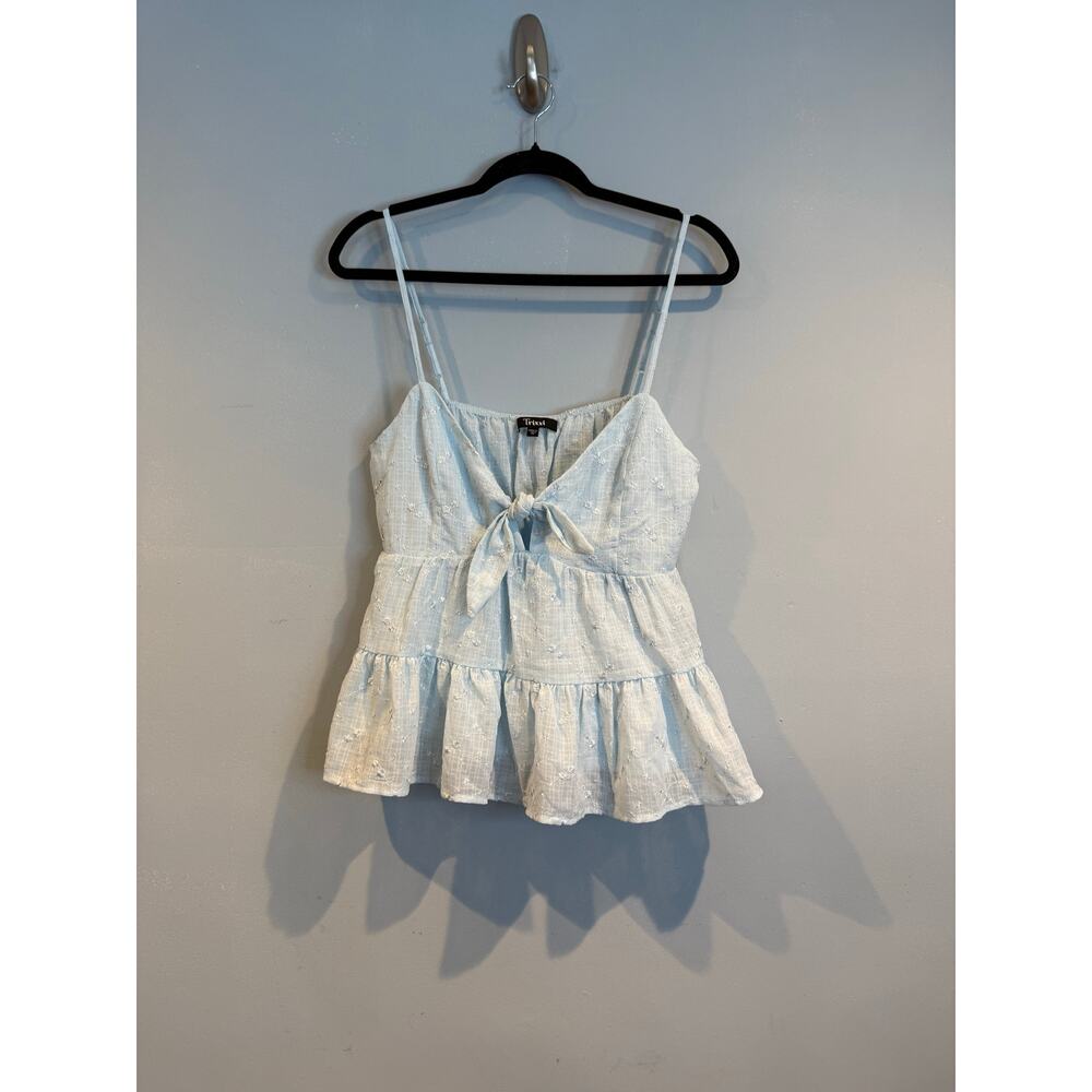 Trixxi Blue Swiss Dot Tie Front Peplum Cami Tank Top XL